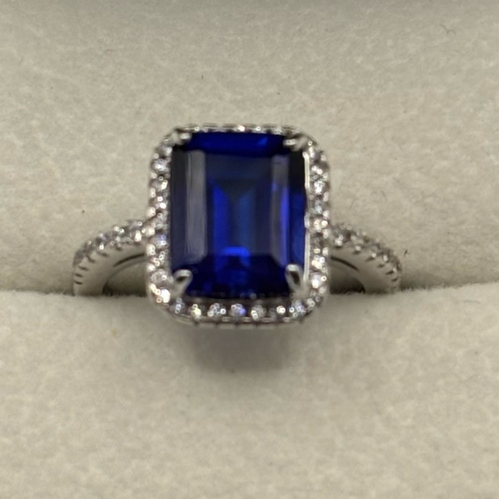 Close Out Deal! 4ct Blue Moissanite Emerald Cut Sterling Silver Ring